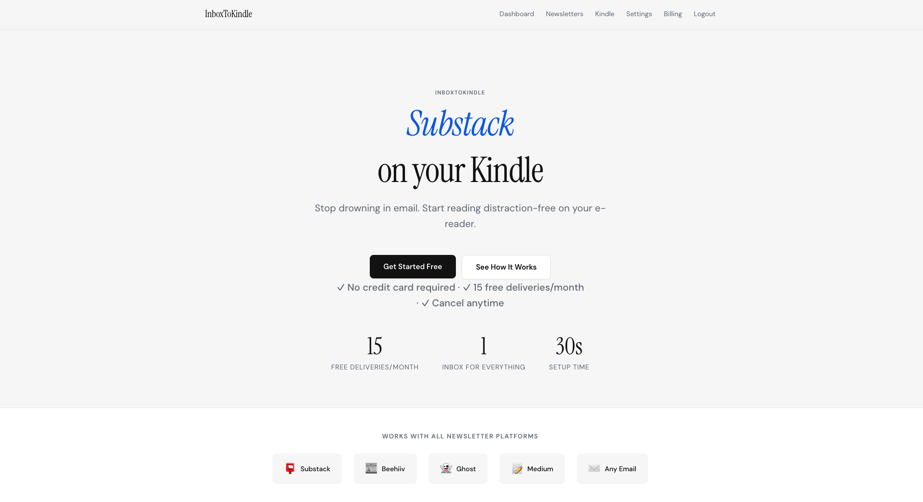 InboxToKindle landing page